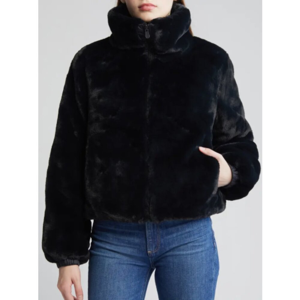SAVE THE DUCK Black Faux Fur Puffer Jacket